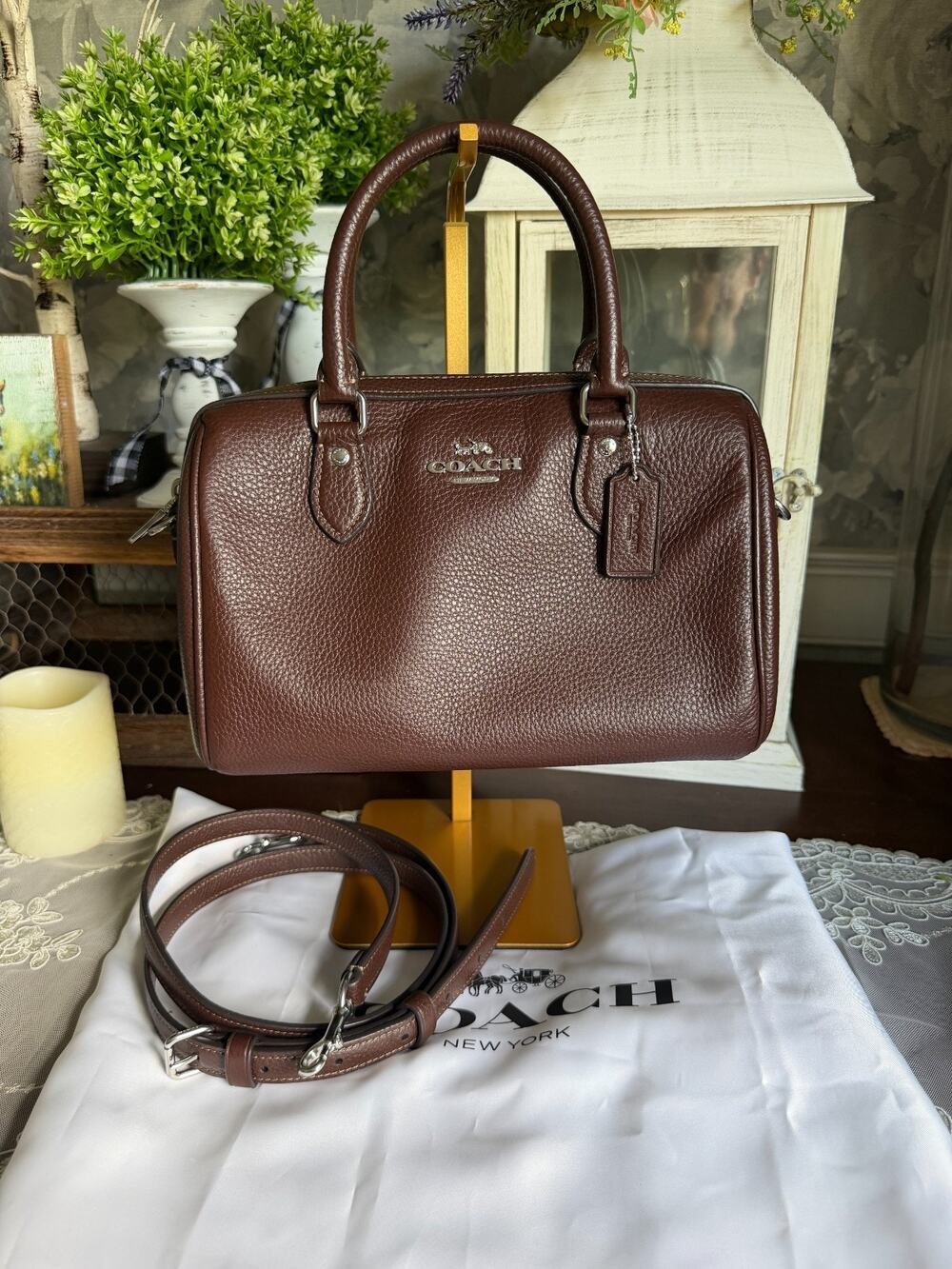 Coach Brown Leather ROWAN SATCHEL Handle Crossbody Bag Purse